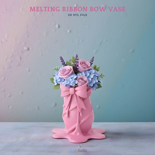 花瓶・フラワースタンド vintage * Portugal ribbon flower vase 🫠 Melting Ribbon Bow Vase・ STL File for 3D printing・Cults