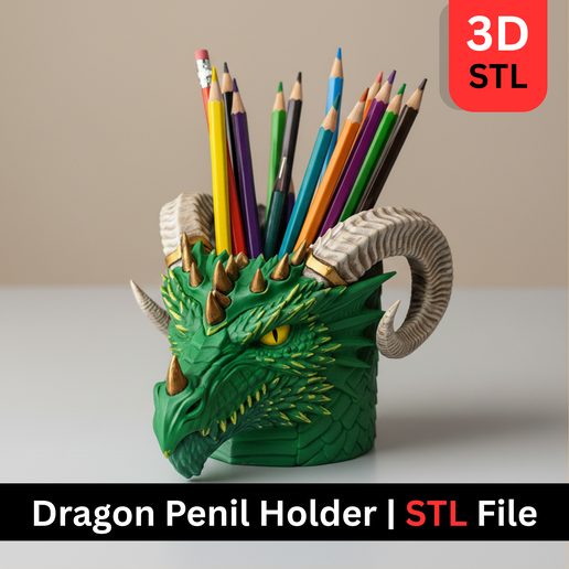 Dragon Head Pencil Holder STL File | Fantasy Desk Organizer (Digital Download)