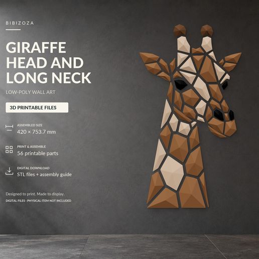 Giraffe Head and Long Neck — Low‑Poly Wall Art Panel