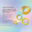 Cover-7.png 5mm wide Circle Bezel Clay Cutter - Geometric STL Digital File Download- 10 sizes and 2 Earring Cutter Versions, cookie cutter