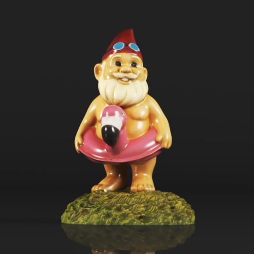 🦩 Funny Garden Gnome - Flamingo Pool Float Lawn Statue Figurine・ STL ...