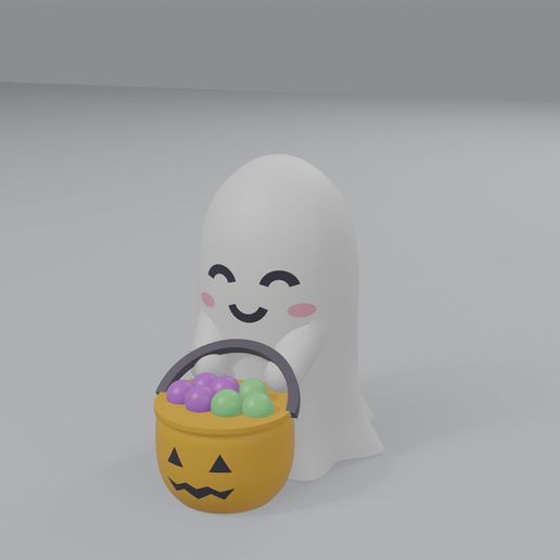 Trick-or-Treat Ghost - Cute Kawaii Halloween Ghost Figurine, Smooth, Multicolour, No Supports - STL + 3MF