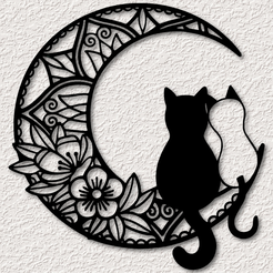 project_20230708_1002486-01.png Fichier STL mandala chats lune fleurs art mural fanatsy cat wall decor 2d art・Objet imprimable en 3D à télécharger