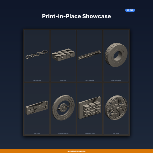 Print-in-Place Showcase - 8-Model STL Bundle