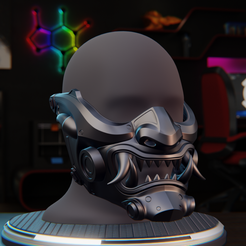 Render1.png STL file Oni Samurai Mask・3D print design to download