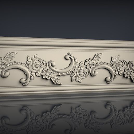 Classic Floral Blossom Scroll Frieze Border Molding STL File for CNC & 3D Printing
