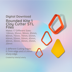 Cover-7.png 3D-Datei Rounded Kite 1 Clay Cutter - Diamond Basic Shape Geometric STL Digital File Download- 17 Größen und 2 Ausstecherversionen, Ausstecher・Design für den 3D-Druck zum Herunterladen