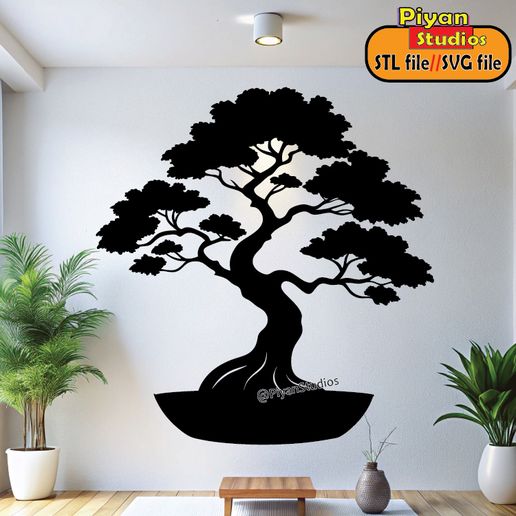 Bonsai tree wall art svg, STL file 3D model