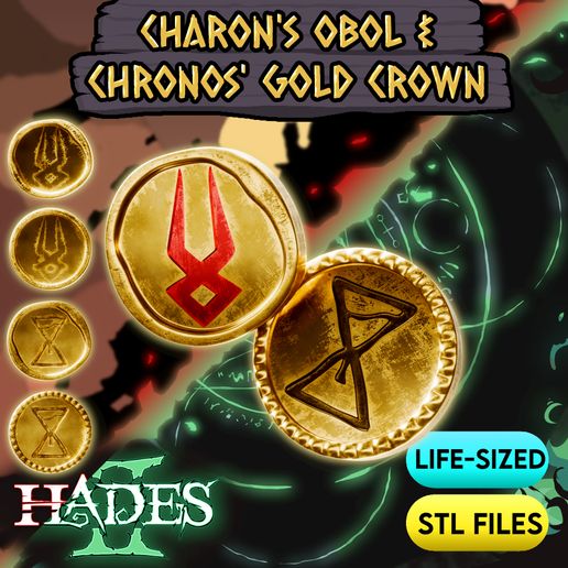 Charon's Obol & Chronos' Gold Crown (Currency) STL Files | Life Sized | High Detail