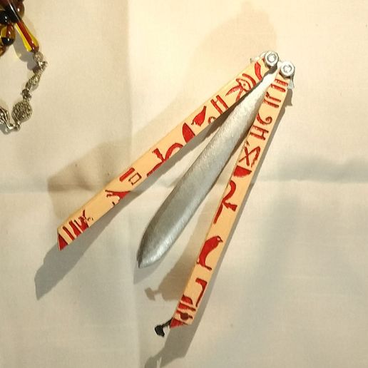 Hieroglyphic Butterfly Knife Trainer - 3D Printed Ancient Egypt Balisong Toy