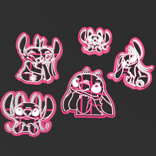 Angel, Lilo and Stitch, set of 5 cookie cutters 3D model
