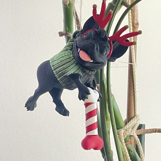 Holly Jolly Reindeer" -French Bulldog Ornament
