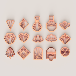 > Ss 7 as VV ve4A @@ & e ad Gi S& 2 @ we @ 4 AS STL file ART DECO PART 2 POLYMER CUTTER SET・Template to download and 3D print