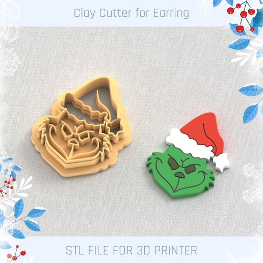 Christmas Grinch Clay Cutter, Winter Earring Cutters, Christmas Clay Cutters, Mini Clay Cutters 3 Sizes 3D model