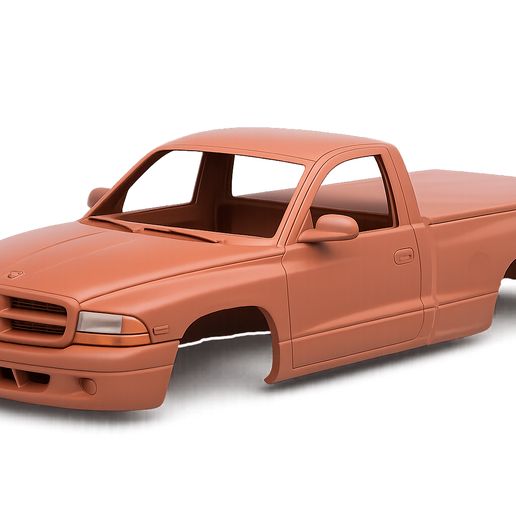 2000 Dodge Dakota single Cab pickup, with bed cover or raised, bed, hollow body, rc trucks, crawlers, scale models, stl file