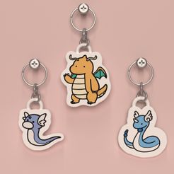 dratini-pack-smile.jpg STL file POKEMON DRATINI,DRAGONAIR AND DRAGONITE SMILE KEYCHAIN (EASY PRINT NO SUPPORTS)・3D printing design to download