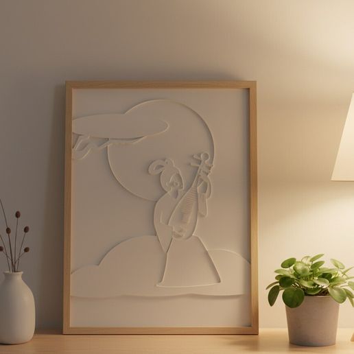 Jade Rabbit on the Moon - Serene 3D Relief Wall Art STL for 3D Printing