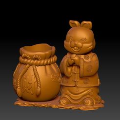 2023-01-04_102825.jpg STL file Year of the Rabbit wealth pen holder 2・3D printer model to download