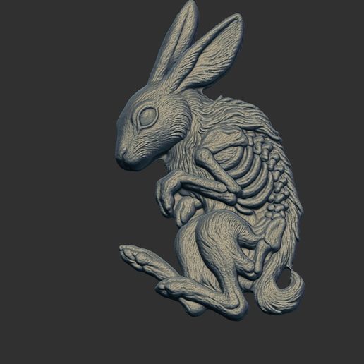 3D Rabbit Skeleton Bas Relief Sculpture