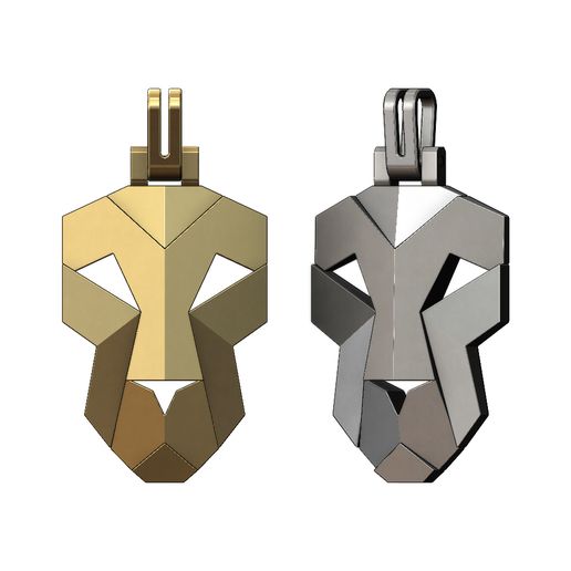 Faceted geometric lion head pendant 3D print model - 3D model önizlemesi