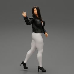 Girl-00.jpg 3D file Beautiful Woman Saying Hello Wearing Leather Jacket 3D Print Model・3D printer model to download, 3DGeshaft