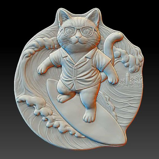 Surfing Cat Relief STL | Deep & Shallow Set