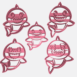 family shark.png STL file BABY SHARK PACK 5 COOKIE CUTTER・3D print design to download