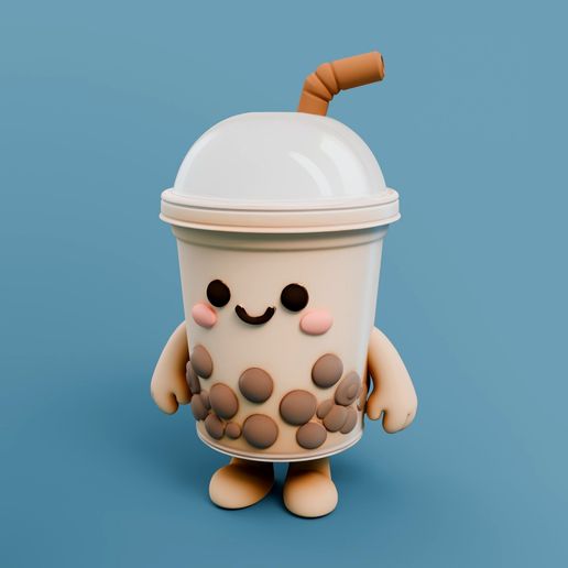 Bubble Tea Figurine STL – Kawaii Boba Cup Character 3D Print for Desk Decor