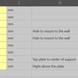 Hollow-Wall-Spreadsheet.jpg Mount for Picture Frames (parametric model)