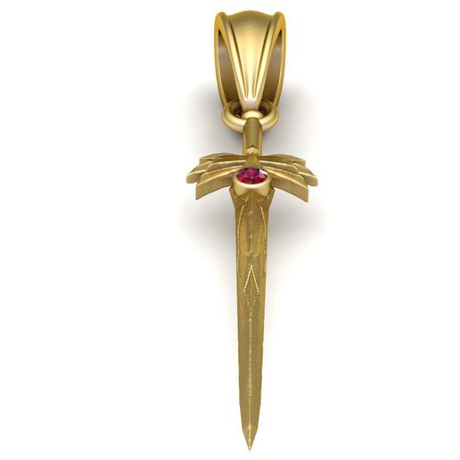 Luxury Gold Sword Pendant with Ruby Accent