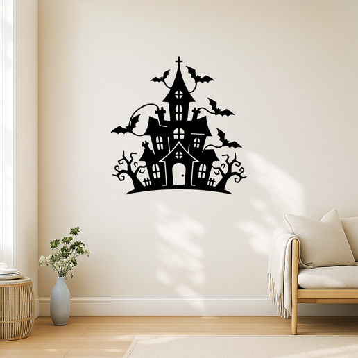 Haunted House With Bats 004 - Wall Art Multicolor - 3D model önizlemesi