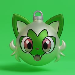 ornament-sprigatito-render.jpg Datei STL Pokemon - Weihnachtsschmuck Sprigatito・Modell für 3D-Druck zum herunterladen, Fontoura3D