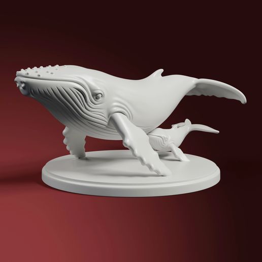 Humpback Whale Mother and Calf Figurine STL – Ocean Statue 3D Print for Collectors