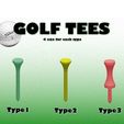 GolfTees_display_large.jpg Fichier STL gratuit Tés de golf (3 types)・Modèle imprimable en 3D à télécharger, ernestwallon3D