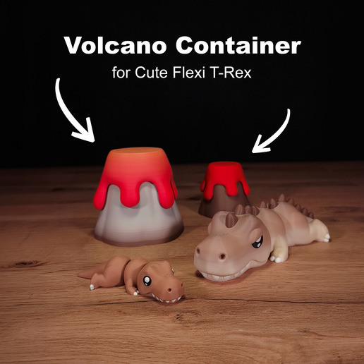 T-Rex Volcano Container 🦖🌋・Free STL File for 3D printing・Cults