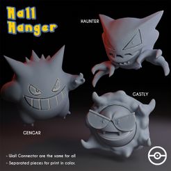 PROMO_001_HallHAnger_Pokemon.jpg STL file Gengar, Gastly and Haunter. Amazing Wall Hanger・3D printer design to download