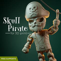 Skull-Pirate-Flexible-Cults-3D.png Skull Pirate - Flexible Toy- Print in place- No Supports