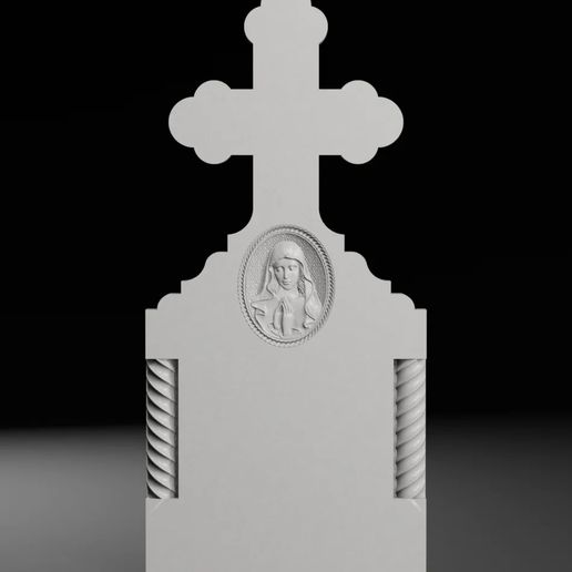 Trefoil Cross with Columns and Virgin Mary Medallion STL