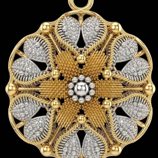 Granulated Filigree Rosette Pendant - Caviar Texture Petals - Woven Center Detail - 3D Printable Locket