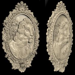 LIONS-IN-THE-FRAME.jpg Fichier STL LIONS DANS LE CADRE,Modèle 3D STL, Graveur CNC, Artcam, Aspire, Fichiers CNC, Bois, Art, Décoration murale, Cnc, Téléchargement instantané・Plan pour imprimante 3D à télécharger