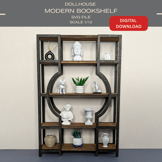 Miniature Dollhouse Bookshelf 1:12 Scale - SVG File Laser Cutting modern Dollhouse Furniture