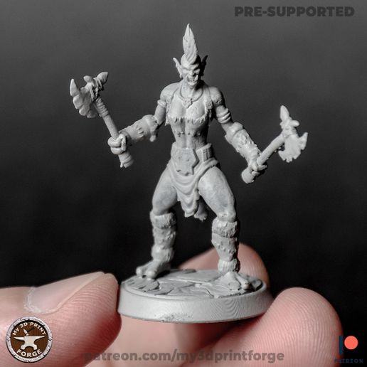 Tribe Troll Female Berserker with axes 3D model