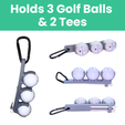 STL-3D-Printed-File-Golf-Ball-and-Tee-Holder-Multiple-Views.png Golf Ball Holder - Holds 3 Golf Balls & 2 Golf Tees