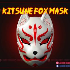Kitsune_fox_mask_3d_print_model_01.jpg Japanese Fox Mask Demon Kitsune Cosplay STL File