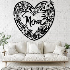 Mom-Hearthx.png Flower Heart with "Mom" Writing Inside 2D Wall Art/Window Art