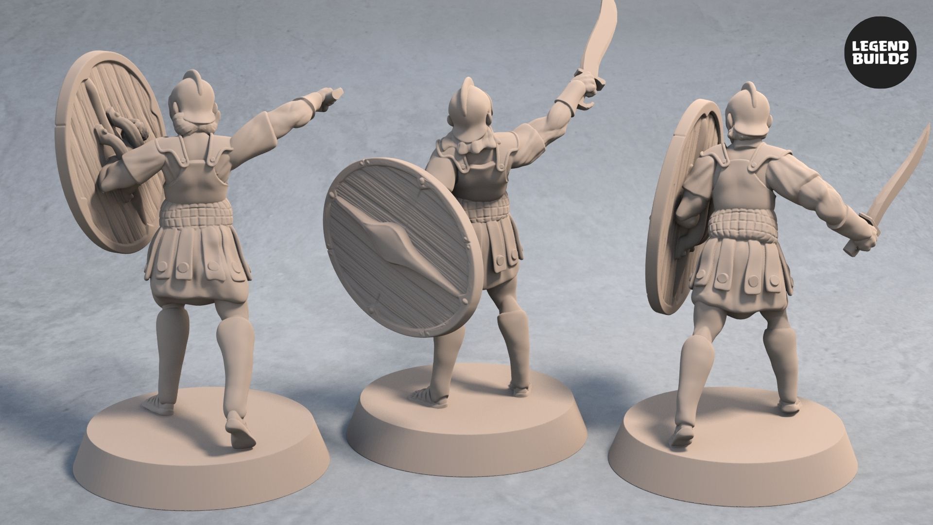 Download file Soldiers of Nemis with Sword and Shield (3 unique miniatures) 3D printable