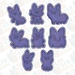 Corgi-cookie-cutter-set-of-8.png 3D file Corgi cookie cutter set of 8 *・Model to download and 3D print, roxengames