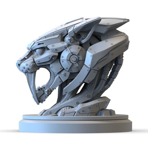 2.540.jpg Robotic Saber-Tooth Tiger Head STL – Mecha Smilodon Sculpture 3D Print Model | Sci-Fi Animal Bust