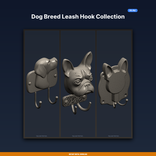 Dog Breed Leash Hook Collection - 3-Model STL Bundle
