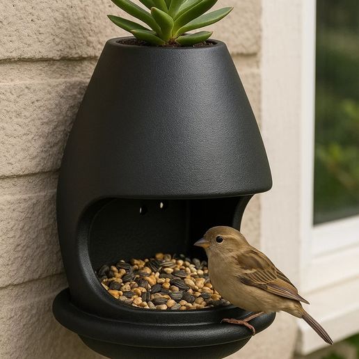 imagen-ave.jpg 3D Printed Bird Feeder Planter STL: 2-in-1 Garden Decor , Bird Box , Home Decor